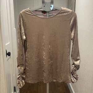 Vince Camuto Velvet Long Sleeve Top in Taupe